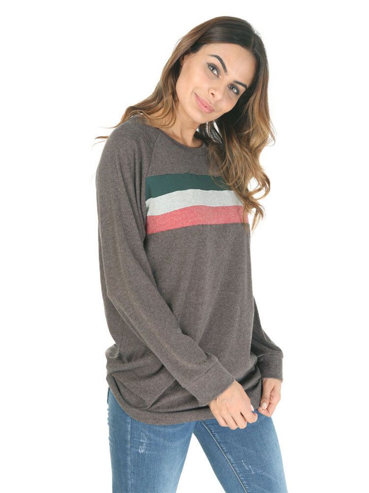 Sudadera Con Capucha De Manga Larga Con Patchwork De Color Casual Con Cuello En O Para Mujer