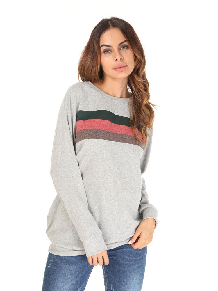 Sudadera Con Capucha De Manga Larga Con Patchwork De Color Casual Con Cuello En O Para Mujer