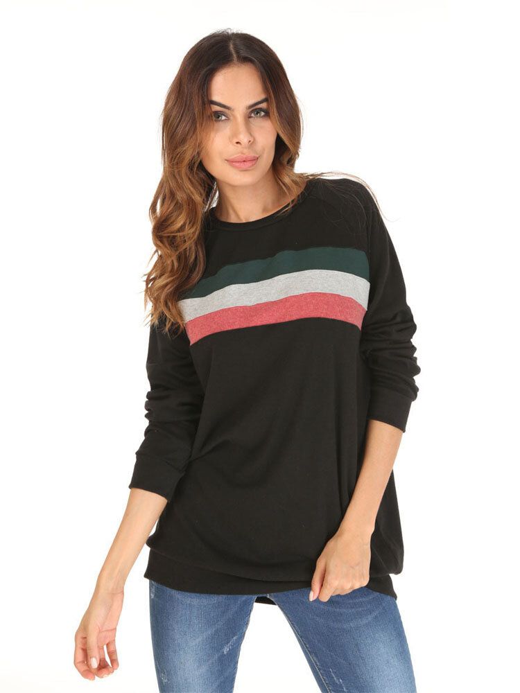 Sudadera Con Capucha De Manga Larga Con Patchwork De Color Casual Con Cuello En O Para Mujer