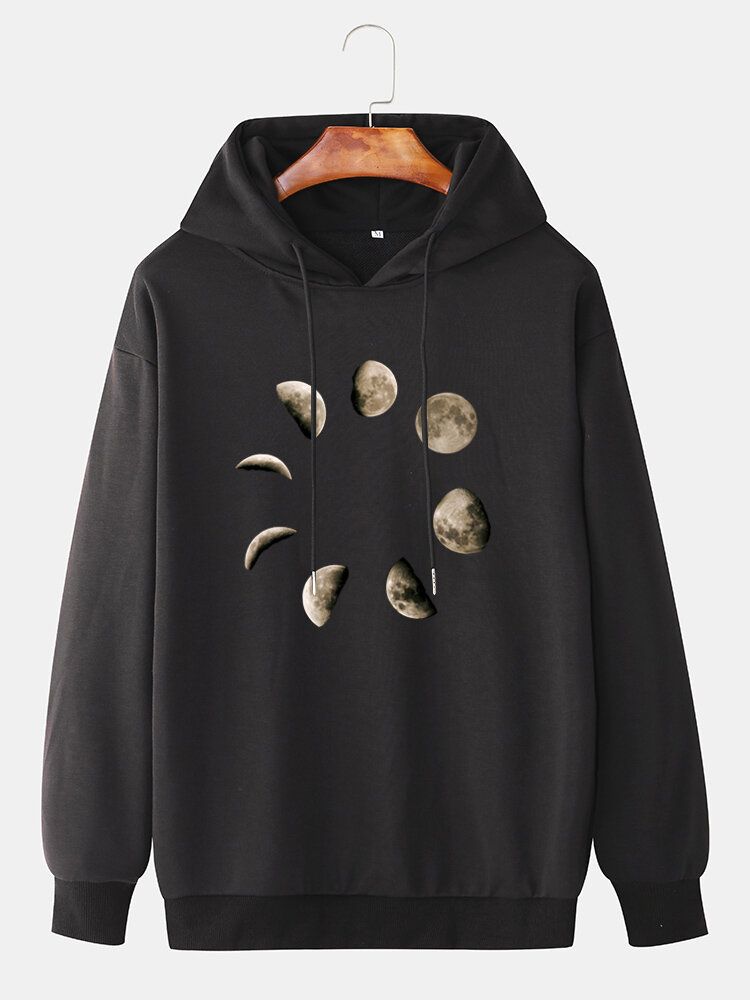 Sudadera Con Capucha Suelta Con Cordón Informal Y Estampado En El Pecho Con Estampado De Luna Para Hombre