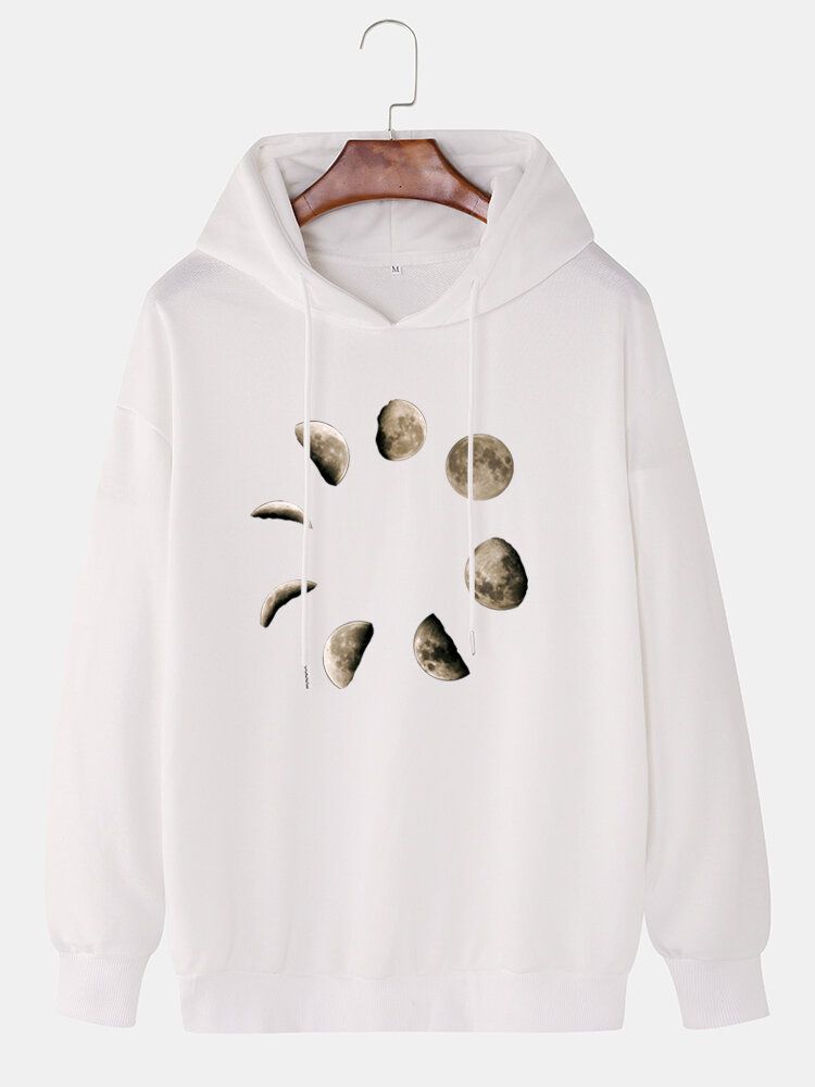 Sudadera Con Capucha Suelta Con Cordón Informal Y Estampado En El Pecho Con Estampado De Luna Para Hombre