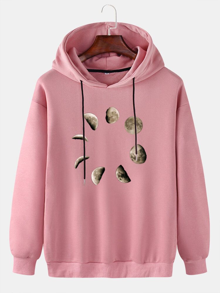 Sudadera Con Capucha Suelta Con Cordón Informal Y Estampado En El Pecho Con Estampado De Luna Para Hombre