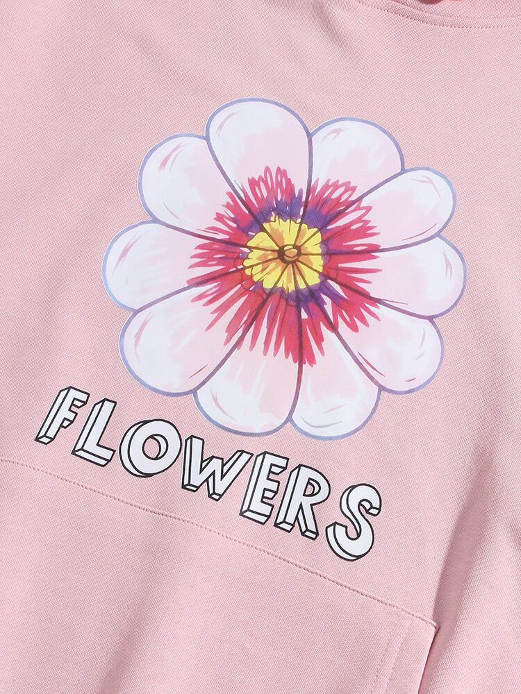 Sudadera Con Capucha Suelta Con Cordón Suelto Informal De Algodón Con Estampado De Pecho De Flores Para Hombre