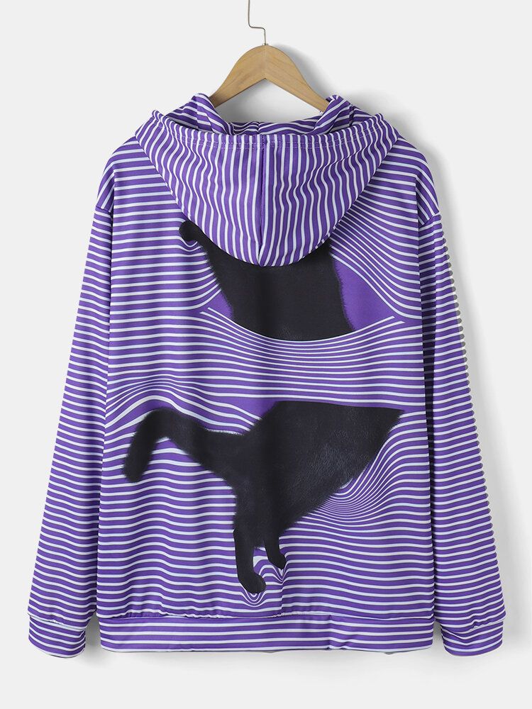 Sudadera Con Capucha Suelta Diaria Con Cordón Y Estampado De Gato A Rayas 3d Para Hombre