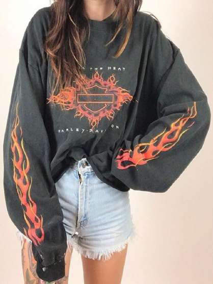 Sudadera Con Capucha Suelta Diaria Con Cuello Redondo Y Estampado De Manga Larga Con Letras Para Mujer