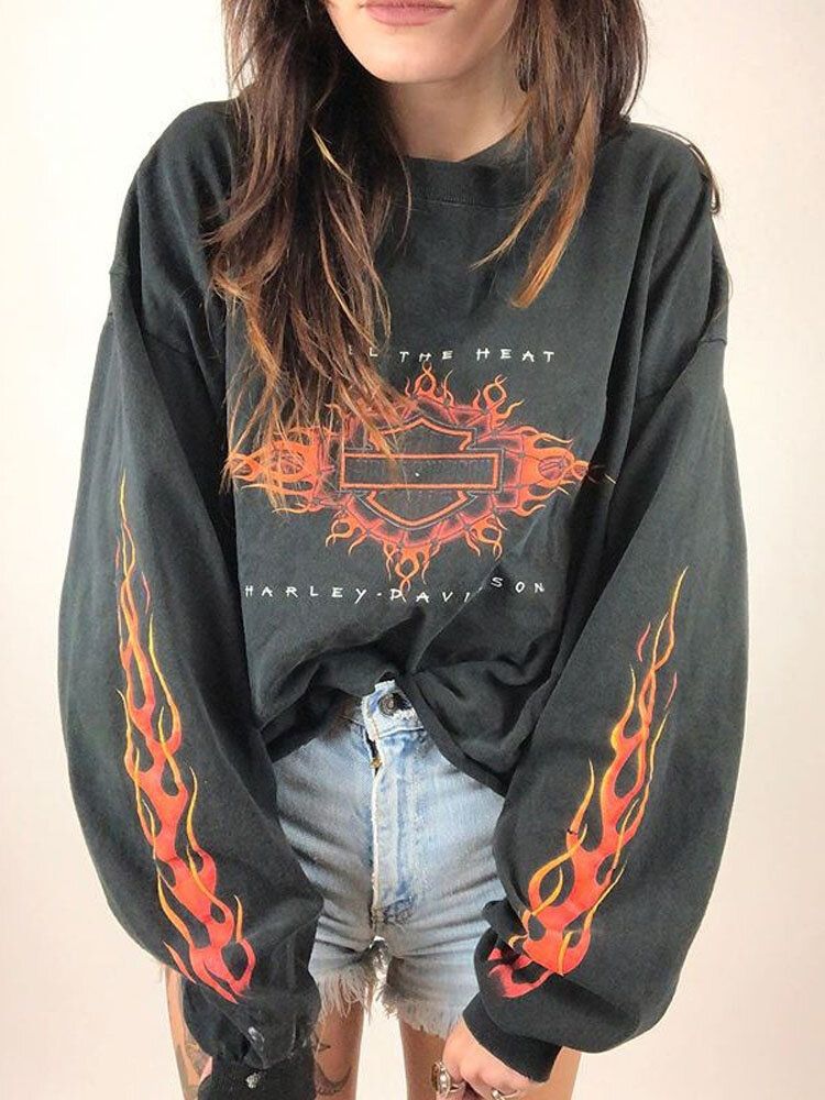 Sudadera Con Capucha Suelta Diaria Con Cuello Redondo Y Estampado De Manga Larga Con Letras Para Mujer