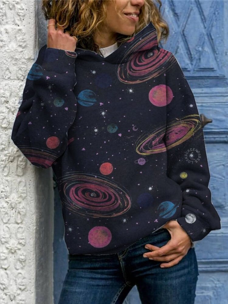 Sudadera Con Capucha Suelta Diaria Informal Con Estampado De Galaxias Para Mujer