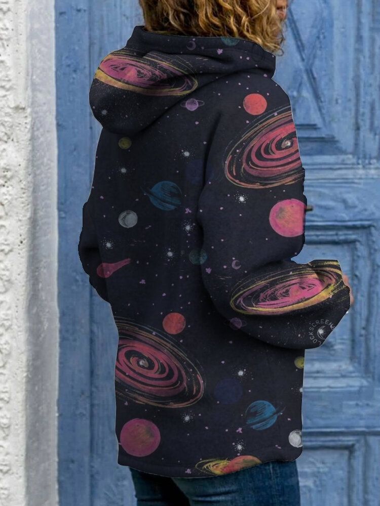 Sudadera Con Capucha Suelta Diaria Informal Con Estampado De Galaxias Para Mujer