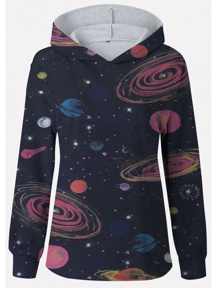 Sudadera Con Capucha Suelta Diaria Informal Con Estampado De Galaxias Para Mujer