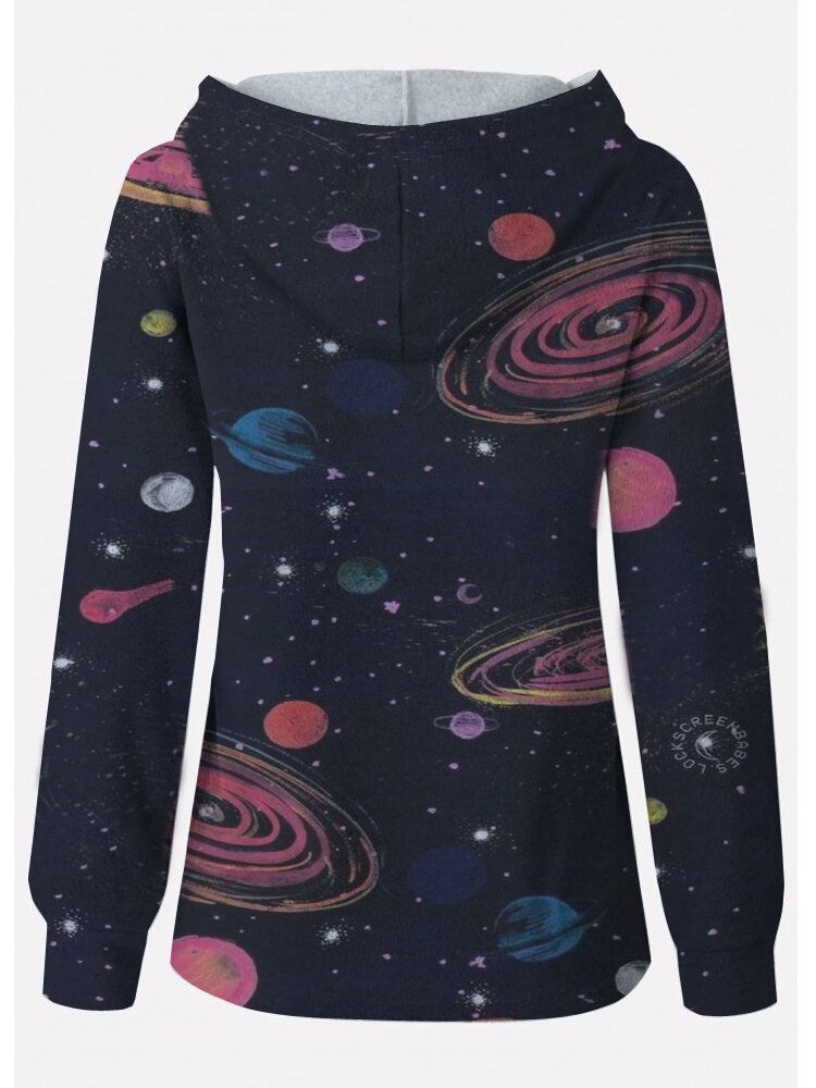 Sudadera Con Capucha Suelta Diaria Informal Con Estampado De Galaxias Para Mujer