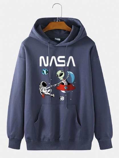 Sudadera Con Capucha Suelta Informal 100% Algodón Con Estampado De Dibujos Animados Alienígena Astronauta Para Hombre