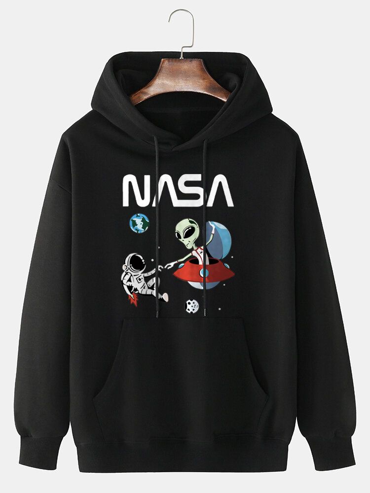 Sudadera Con Capucha Suelta Informal 100% Algodón Con Estampado De Dibujos Animados Alienígena Astronauta Para Hombre