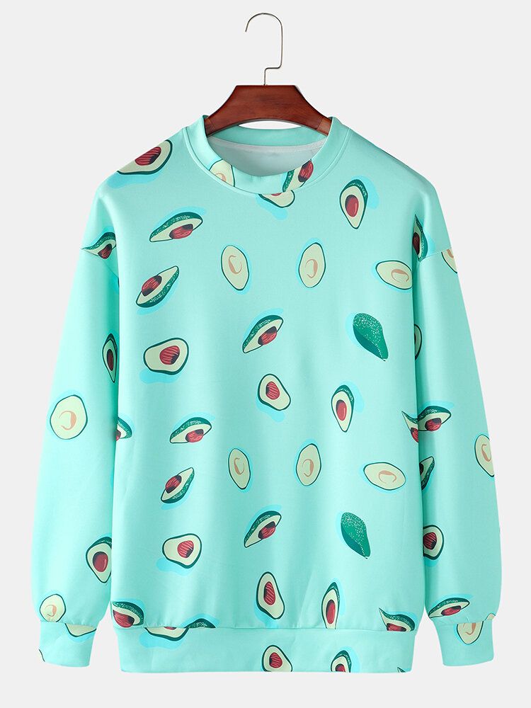 Sudadera Ligera Con Cuello Redondo Y Estampado De Aguacate Y Frutas Para Hombre