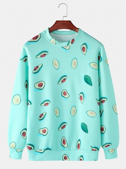 Sudadera Ligera Con Cuello Redondo Y Estampado De Aguacate Y Frutas Para Hombre