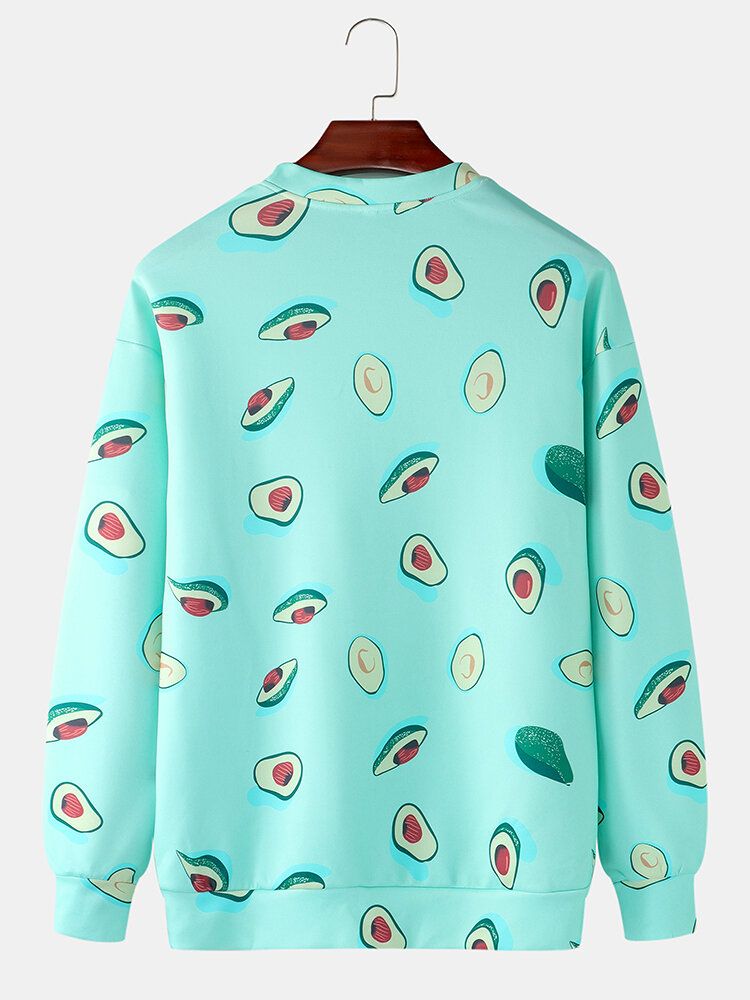 Sudadera Ligera Con Cuello Redondo Y Estampado De Aguacate Y Frutas Para Hombre