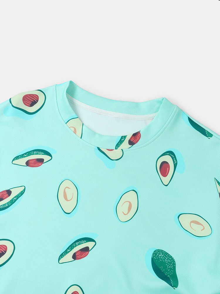 Sudadera Ligera Con Cuello Redondo Y Estampado De Aguacate Y Frutas Para Hombre