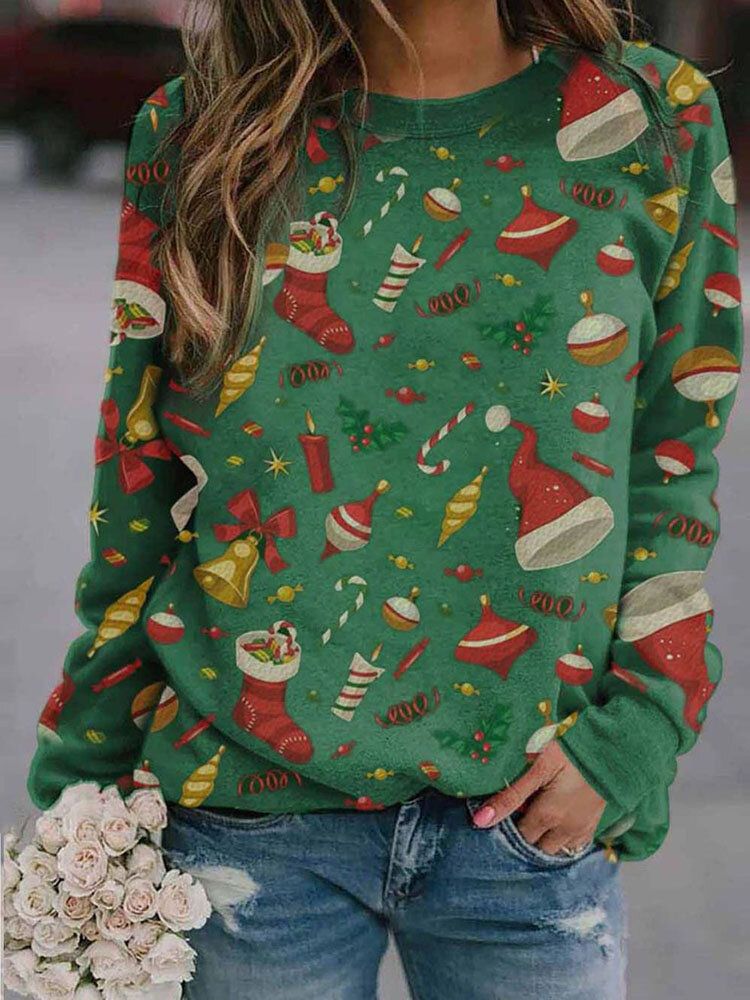 Sudadera De Manga Larga Con Cuello Redondo Y Estampado De Navidad Para Mujer