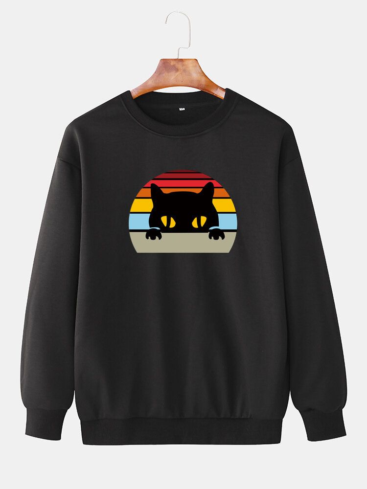 Sudadera Suelta Diaria Con Cuello Redondo Y Estampado Gráfico Rainbow Cat Para Hombre