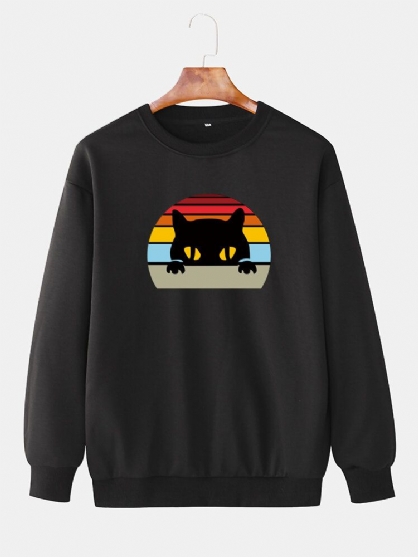 Sudadera Suelta Diaria Con Cuello Redondo Y Estampado Gráfico Rainbow Cat Para Hombre