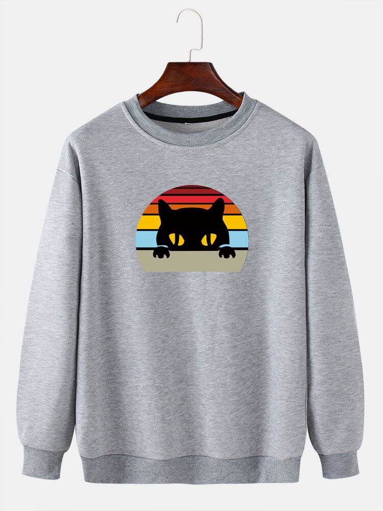 Sudadera Suelta Diaria Con Cuello Redondo Y Estampado Gráfico Rainbow Cat Para Hombre