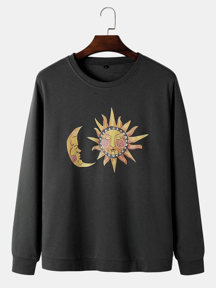 Sudaderas De Algodón Con Cuello Redondo Y Gráfico Celestial De Sun & Moon Para Hombre