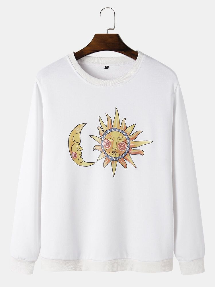 Sudaderas De Algodón Con Cuello Redondo Y Gráfico Celestial De Sun & Moon Para Hombre