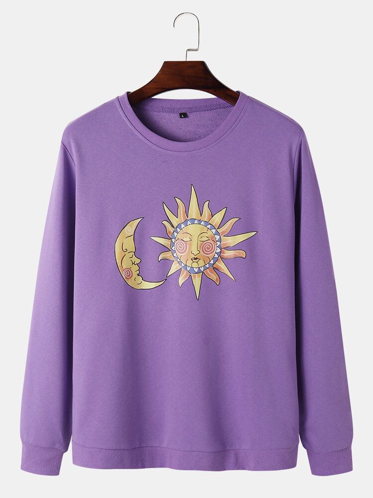 Sudaderas De Algodón Con Cuello Redondo Y Gráfico Celestial De Sun & Moon Para Hombre