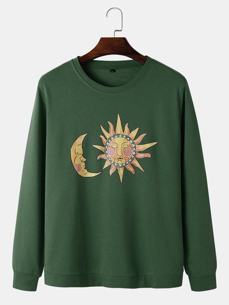 Sudaderas De Algodón Con Cuello Redondo Y Gráfico Celestial De Sun & Moon Para Hombre