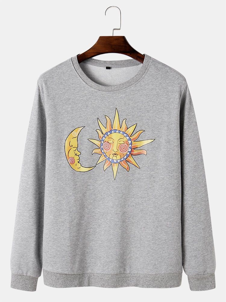 Sudaderas De Algodón Con Cuello Redondo Y Gráfico Celestial De Sun & Moon Para Hombre