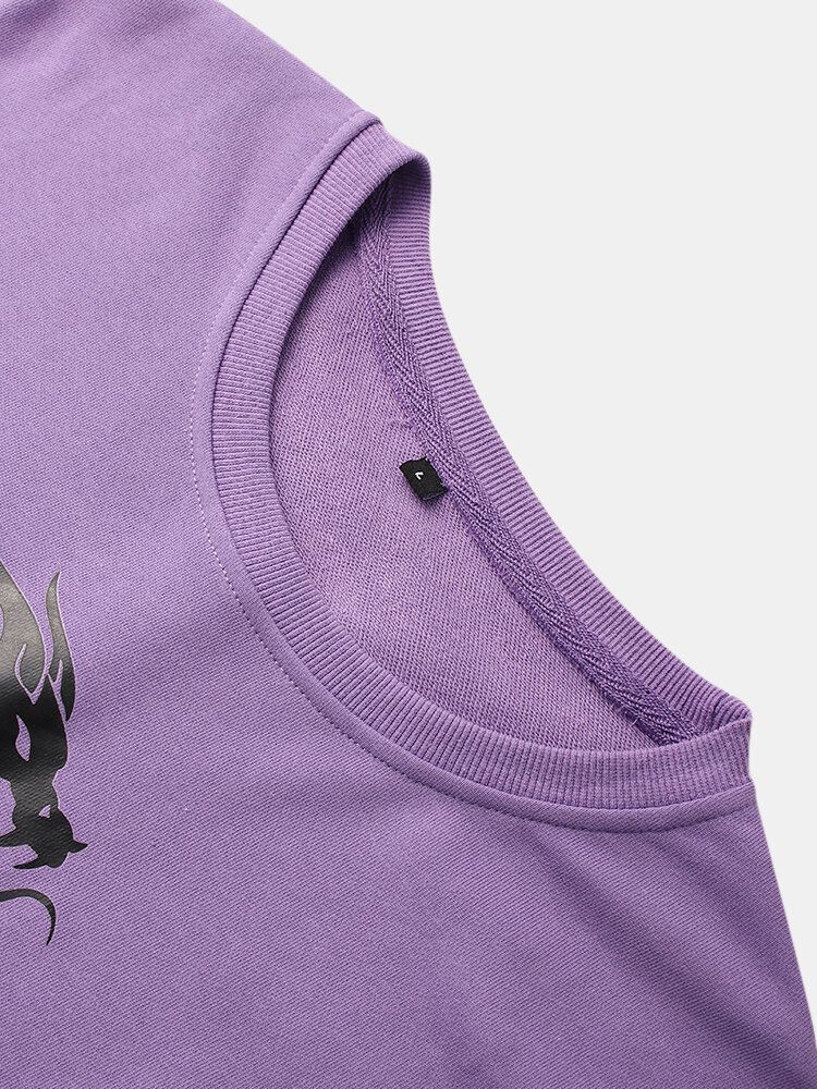 Sudaderas De Calle De Algodón Con Cuello Redondo Y Estampado De Dragón Oriental Para Hombre