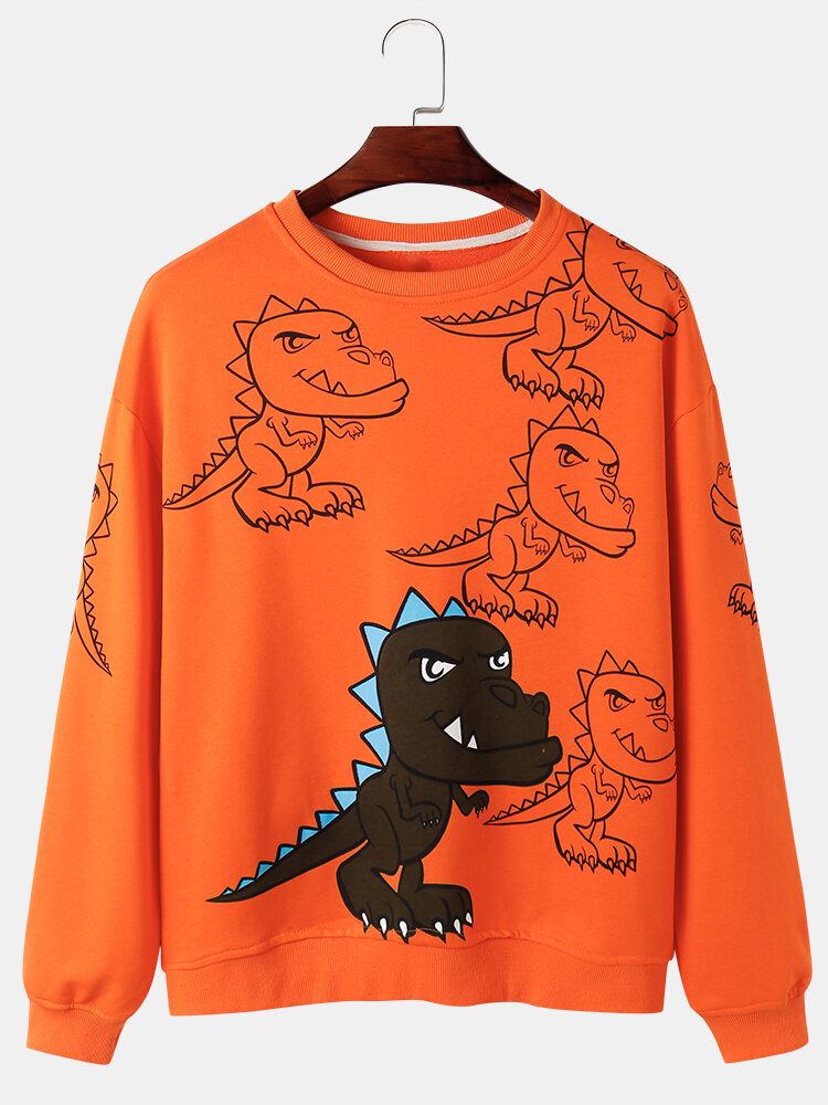 Sudaderas De Calle Con Hombros Descubiertos Y Estampado De Dinosaurio Graffiti Para Hombre