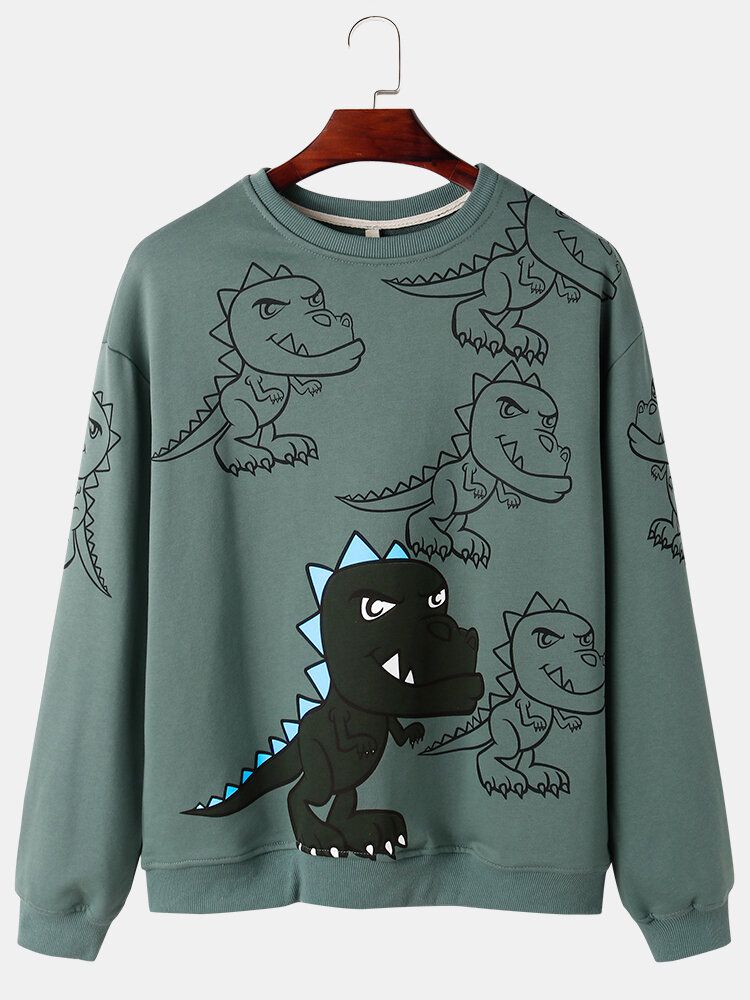 Sudaderas De Calle Con Hombros Descubiertos Y Estampado De Dinosaurio Graffiti Para Hombre