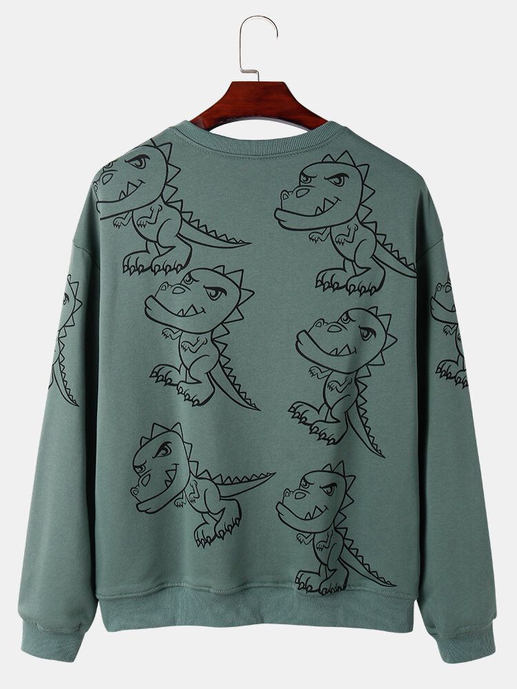 Sudaderas De Calle Con Hombros Descubiertos Y Estampado De Dinosaurio Graffiti Para Hombre