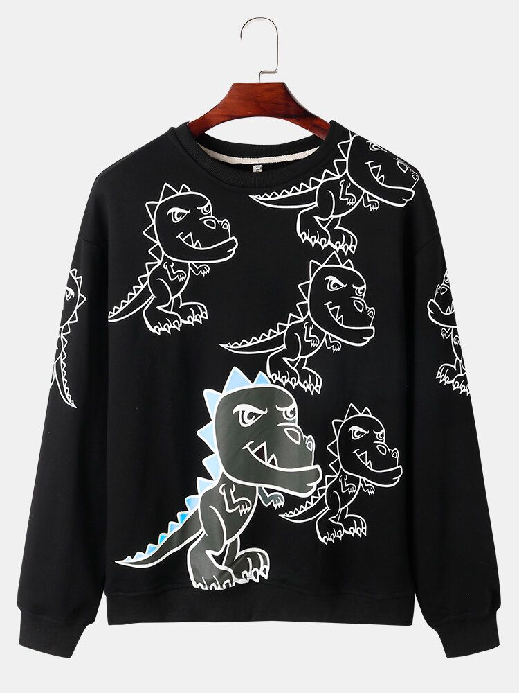 Sudaderas De Calle Con Hombros Descubiertos Y Estampado De Dinosaurio Graffiti Para Hombre