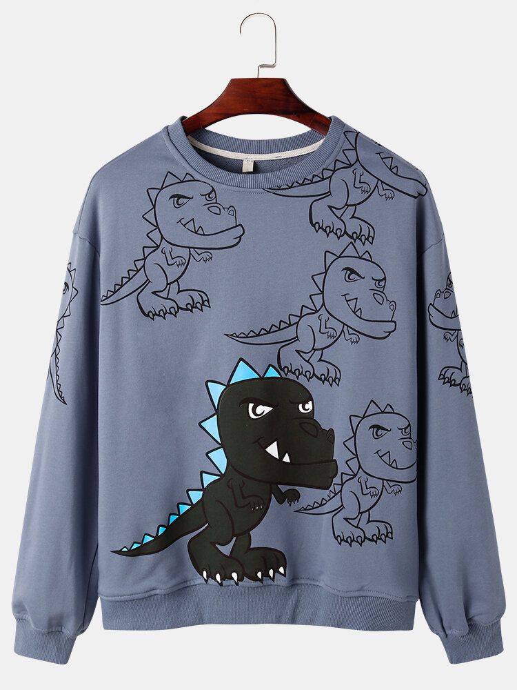 Sudaderas De Calle Con Hombros Descubiertos Y Estampado De Dinosaurio Graffiti Para Hombre