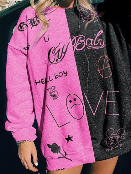 Sudaderas Casuales Con Estampado De Retales Con Estampado De Graffiti Divertido Para Mujer