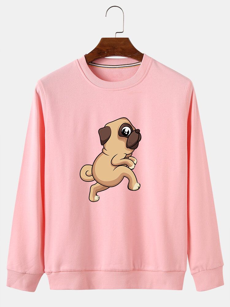 Sudaderas Casuales De Cuello Redondo Con Estampado De Perro De Dibujos Animados De Algodón Para Hombre