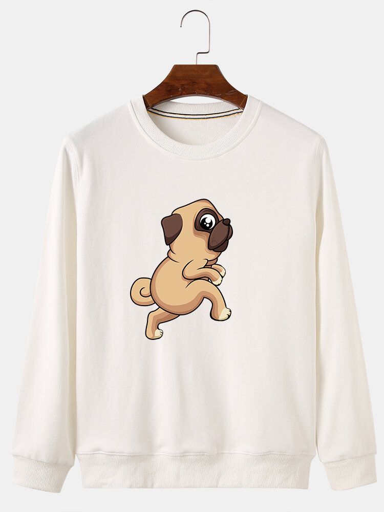 Sudaderas Casuales De Cuello Redondo Con Estampado De Perro De Dibujos Animados De Algodón Para Hombre