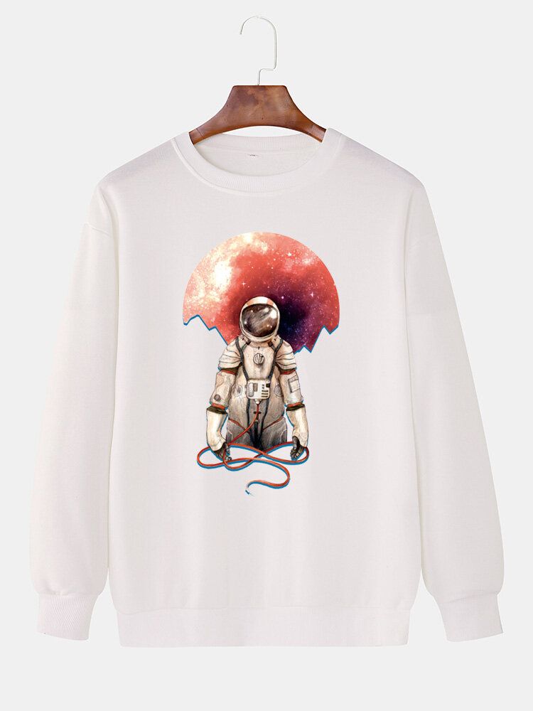 Sudaderas Casuales De Manga Larga Con Cuello Redondo Y Estampado De Astronautas Para Hombre