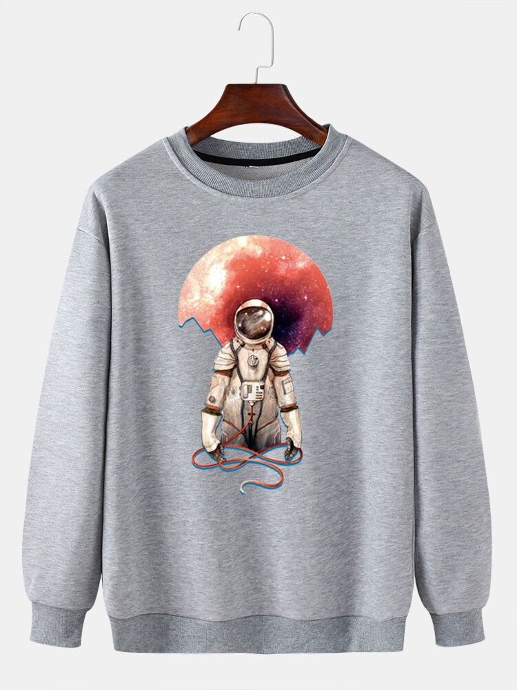 Sudaderas Casuales De Manga Larga Con Cuello Redondo Y Estampado De Astronautas Para Hombre