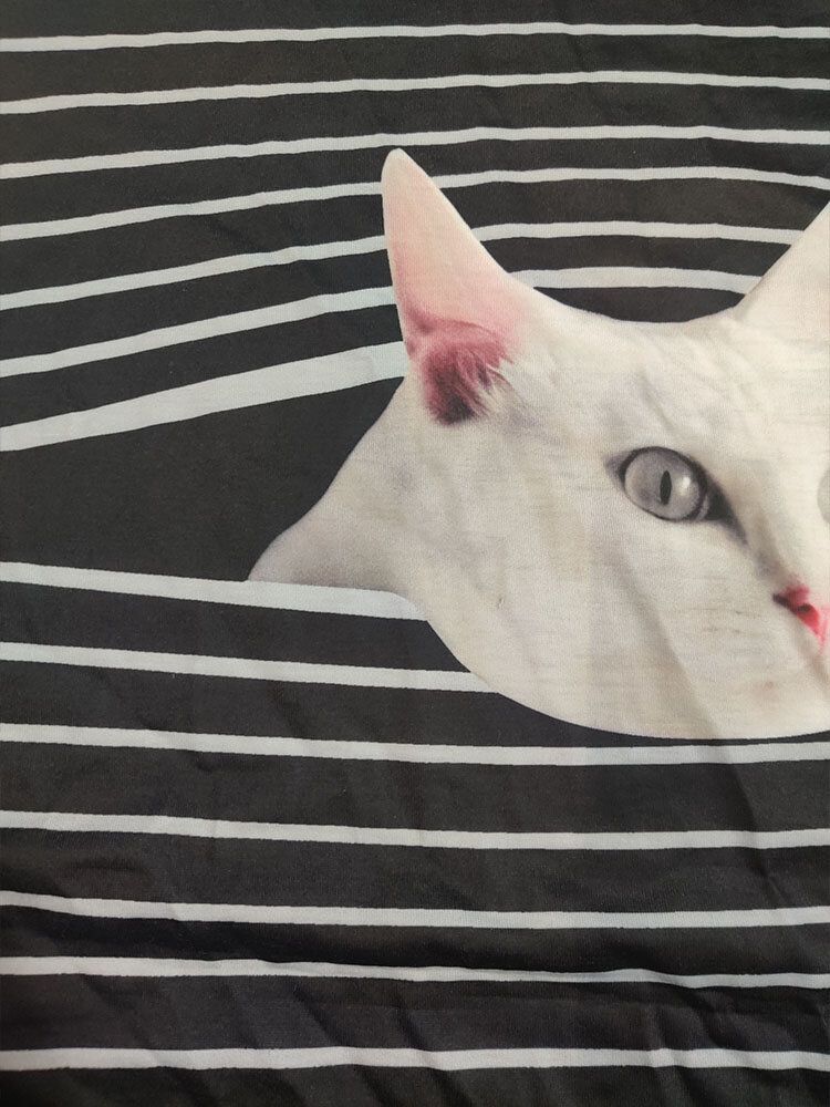 Sudaderas Casuales Negras Con Estampado De Gato A Rayas Para Mujer