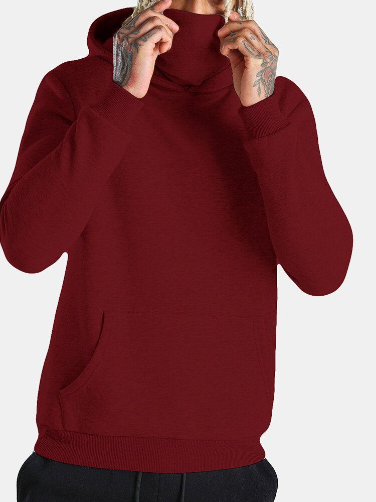 Sudaderas Con Bolsillo De Canguro Simple De Color Sólido Para Hombre Con Redecilla