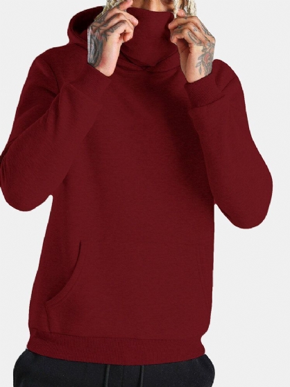 Sudaderas Con Bolsillo De Canguro Simple De Color Sólido Para Hombre Con Redecilla