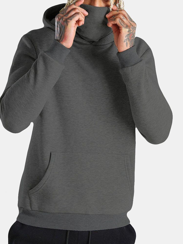 Sudaderas Con Bolsillo De Canguro Simple De Color Sólido Para Hombre Con Redecilla