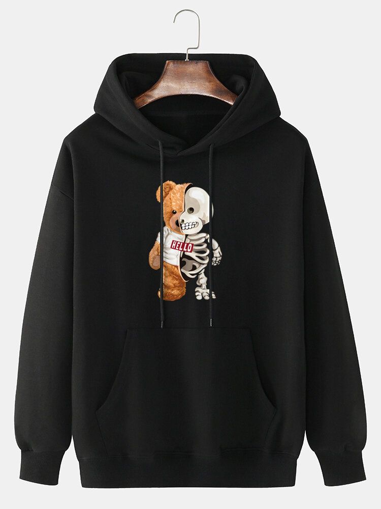 Sudaderas Con Capucha De Algodón 100% Con Bolsillo De Canguro Con Estampado De Calavera De Oso De Muñeca De Diseño Para Hombre