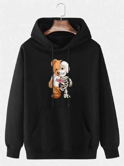 Sudaderas Con Capucha De Algodón 100% Con Bolsillo De Canguro Con Estampado De Calavera De Oso De Muñeca De Diseño Para Hombre