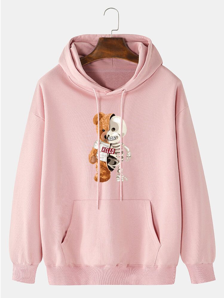 Sudaderas Con Capucha De Algodón 100% Con Bolsillo De Canguro Con Estampado De Calavera De Oso De Muñeca De Diseño Para Hombre