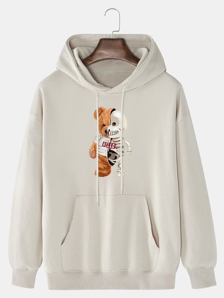 Sudaderas Con Capucha De Algodón 100% Con Bolsillo De Canguro Con Estampado De Calavera De Oso De Muñeca De Diseño Para Hombre