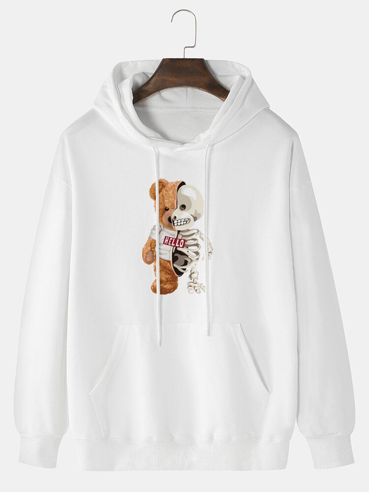 Sudaderas Con Capucha De Algodón 100% Con Bolsillo De Canguro Con Estampado De Calavera De Oso De Muñeca De Diseño Para Hombre