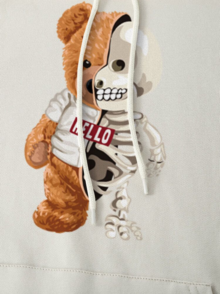 Sudaderas Con Capucha De Algodón 100% Con Bolsillo De Canguro Con Estampado De Calavera De Oso De Muñeca De Diseño Para Hombre